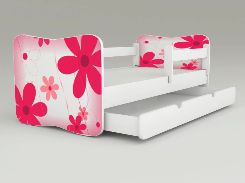 Detská posteľ s odnímateľnými bočnicami + šuflík Kvety červené